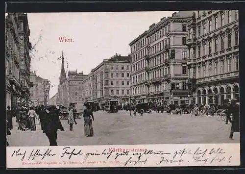 AK Wien, Kärthnerstrasse mit Geschäften und Strassenbahn