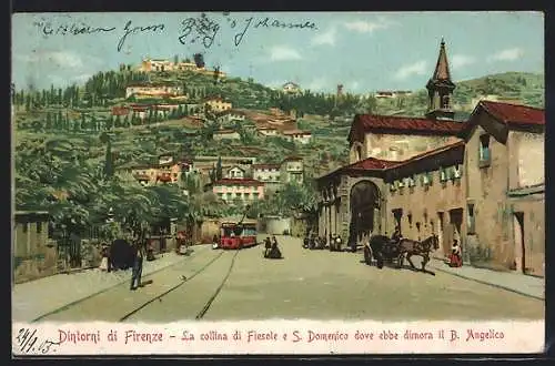AK Firenze-Florenz, La collina di Fiesole, Strassenbahn