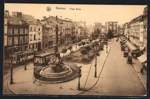 AK Verviers, Place Verte, Strassenbahn