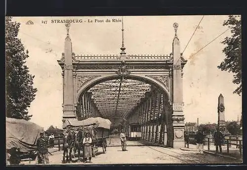 AK Strasbourg, Le Pont de Kehl mit Strassenbahn, Pferdefuhrwerk