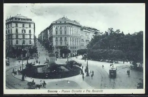 AK Genova, Piazza Corvetto e Via Assarotti, Strassenbahn