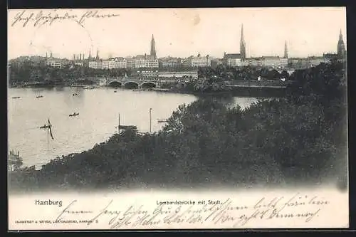 AK Hamburg-Neustadt, Lombardsbrücke mit Stadt