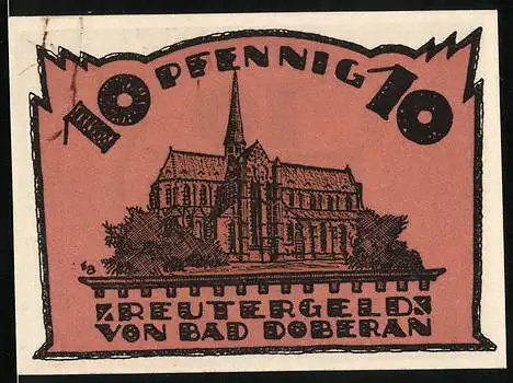 Notgeld Bad Doberan 1921, 10 Pfennich Reutergeld, Kirche