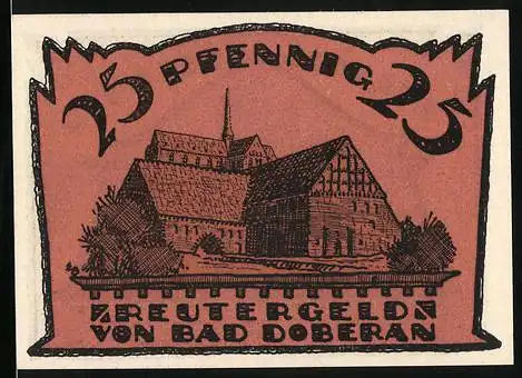 Notgeld Bad Doberan 1921, 25 Pfennig Reutergeld, Kirche