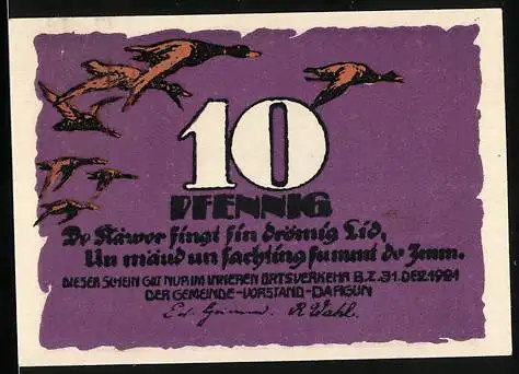 Notgeld Dargun 1921, 10 Pfennig Reutergeld, Kirche