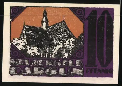 Notgeld Dargun 1921, 10 Pfennig Reutergeld, Kirche