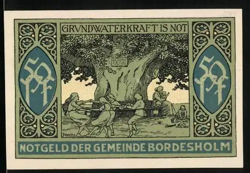 Notgeld Bordesholm 1921, 50 Pfennig, Kinder unterm Baum und Wappen