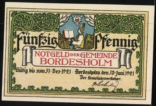 Notgeld Bordesholm 1921, 50 Pfennig, Geistliche unterm Baum