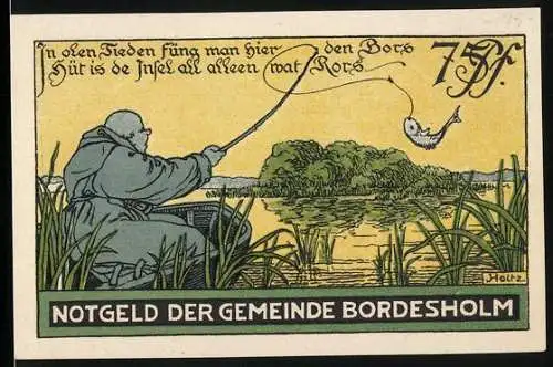 Notgeld Bordesholm 1921, 75 Pfennig, Angler im Boot