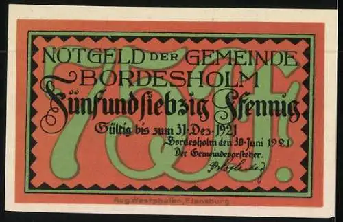 Notgeld Bordesholm 1921, 75 Pfennig, Ausblick auf den See