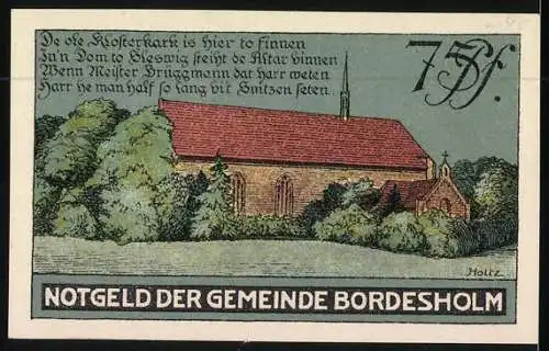 Notgeld Bordesholm 1921, 75 Pfennig, Kirche
