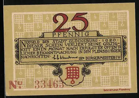 Notgeld Glücksburg 1920, 25 Pfennig, Schlossansicht