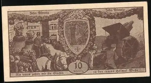 Notgeld Saulgau 1918, 10 Pfennig, Glocken zu der teuren Heimat Wehr