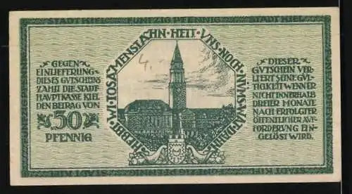 Notgeld Kiel 1918, 50 Pfennig, Rathaus