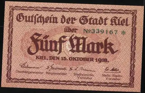 Notgeld Kiel 1918, 5 Mark, Rathaus