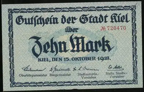 Notgeld Kiel 1918, 10 Mark, Rathaus