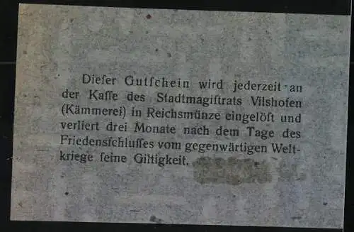 Notgeld Vilshofen a. D. 1916, 50 Pfennig