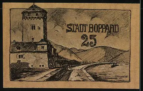 Notgeld Boppard 1920, 25 Pfennig, Wappen und Stadtansicht