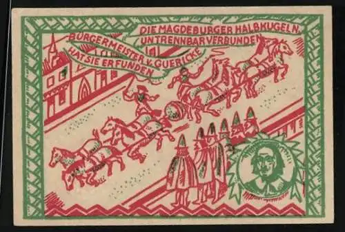 Notgeld Magdeburg 1921, 50 Pfennig, Magdeburger Halbkugeln, Otto I. zu Pferde