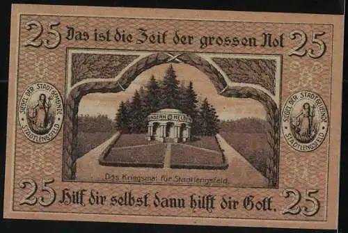 Notgeld Stadtlengsfeld 1919, 25 Pfennig, Siegel der Stadt und Kriegerdenkmal