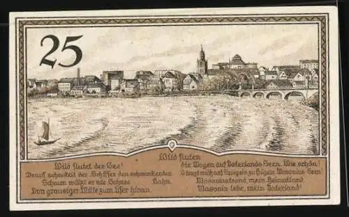 Notgeld Lyck in den Masuren 1920, 25 Pfennig, Wappen und Wildfluten