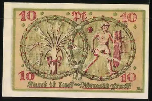 Notgeld Immenstadt im Allgäu 1918, 10 Pfennig, Wappen und Krieger