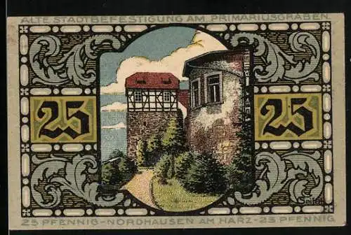 Notgeld Nordhausen a. H. 1921, 25 Pfennig, Alte Stadtbefestigung am Primariusgraben, der Riese