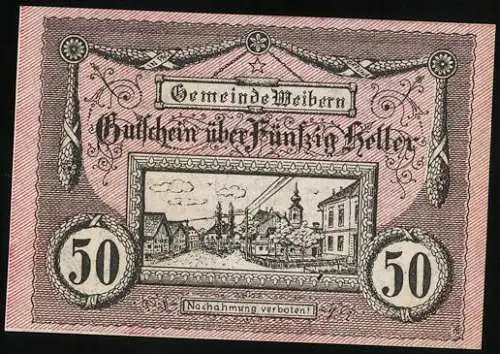 Notgeld Weibern 1920, 50 Heller, Ortsansicht