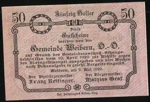 Notgeld Weibern 1920, 50 Heller, Ortsansicht