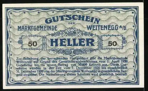 Notgeld Weitenegg a. D. 1920, 50 Heller, Ortsansicht