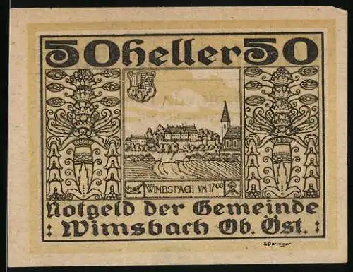 Notgeld Wimsbach, 50 Heller, Ortsansicht um 1700