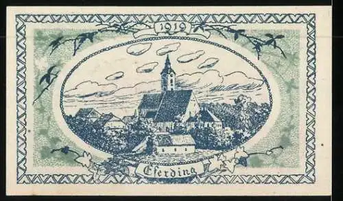 Notgeld Eferding 1919, 20 Heller, Wappen, Ortsansicht mit Kirche