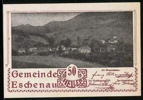 Notgeld Eschenau 1920, 50 Heller, Ortsansicht