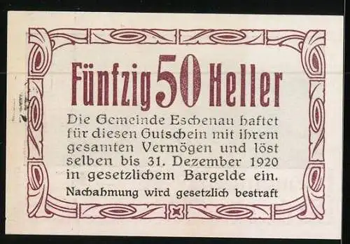 Notgeld Eschenau 1920, 50 Heller, Ortsansicht