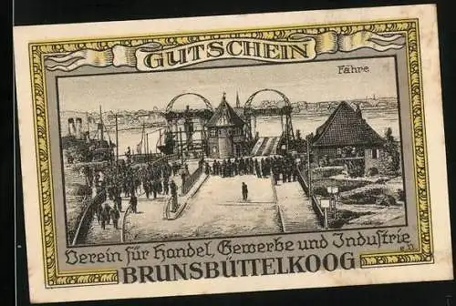 Notgeld Brunsbüttelkoog 1922, 50 Pfennig, Menschen an der Fähre, Wappen