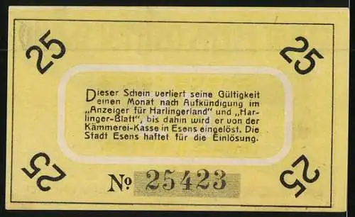Notgeld Esens in Ostfriesland, 25 Pfennig, Wappen