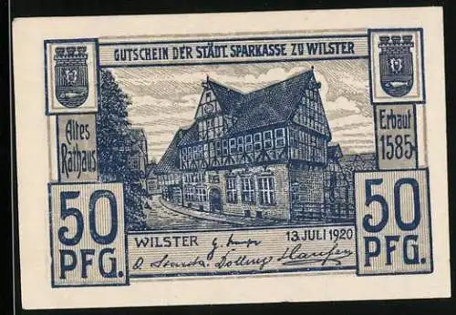 Notgeld Wilster 1920, 50 Pfennig, Altes Rathaus, Aus der Marsch