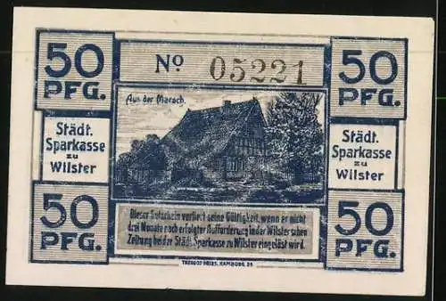 Notgeld Wilster 1920, 50 Pfennig, Altes Rathaus, Aus der Marsch