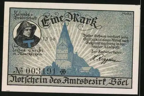 Notgeld Böel, 1 Mark, Volkshochschule, Kirche