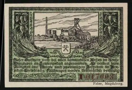 Notgeld Wanzleben 1920, 5 Pfennig, Bergbau