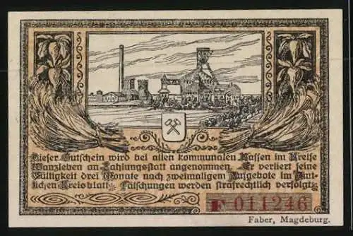 Notgeld Wanzleben 1920, 50 Pfennig, Bergbau