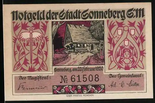 Notgeld Sonneberg 1920, 50 Pfennig, Wohnhaus und Spielzeug