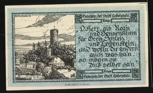 Notgeld Lobenstein 1919, 25 Pfennig, Teilansicht mit Burg