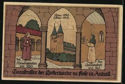 Notgeld Frose in Anhalt 1921, 50 Pfennig, Klosterkirche, im Mönchskloster, im Nonnenstift
