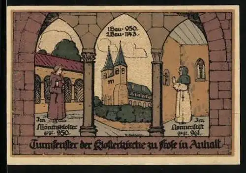 Notgeld Frose in Anhalt 1921, 50 Pfennig, Klosterkirche, im Mönchskloster, im Nonnenstift