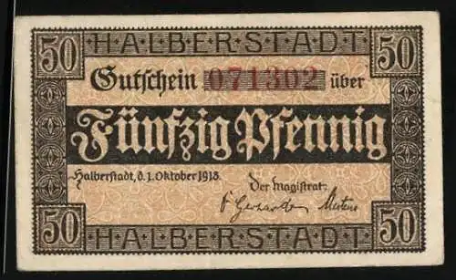 Notgeld Halberstadt 1918, 50 Pfennig