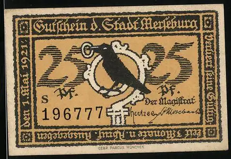 Notgeld Merseburg 1921, 25 Pfennig, Bischof Thilo von Trotha
