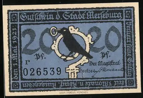Notgeld Merseburg 1921, 20 Pfennig, Magistrat am alten Rathaus