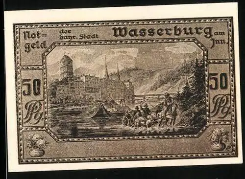 Notgeld Wasserburg am Inn 1920, 50 Pfennig, Schlossansicht