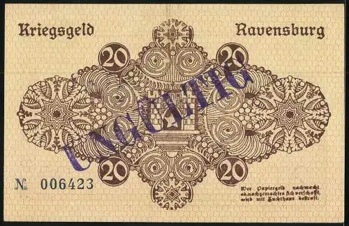 Notgeld Ravensburg 1918, 20 Mark